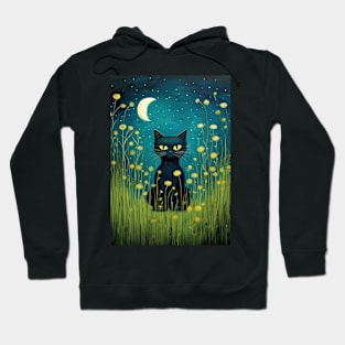 Black Cat Among Flowers Hoodie